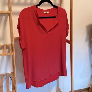 Pleione red split neck blouse